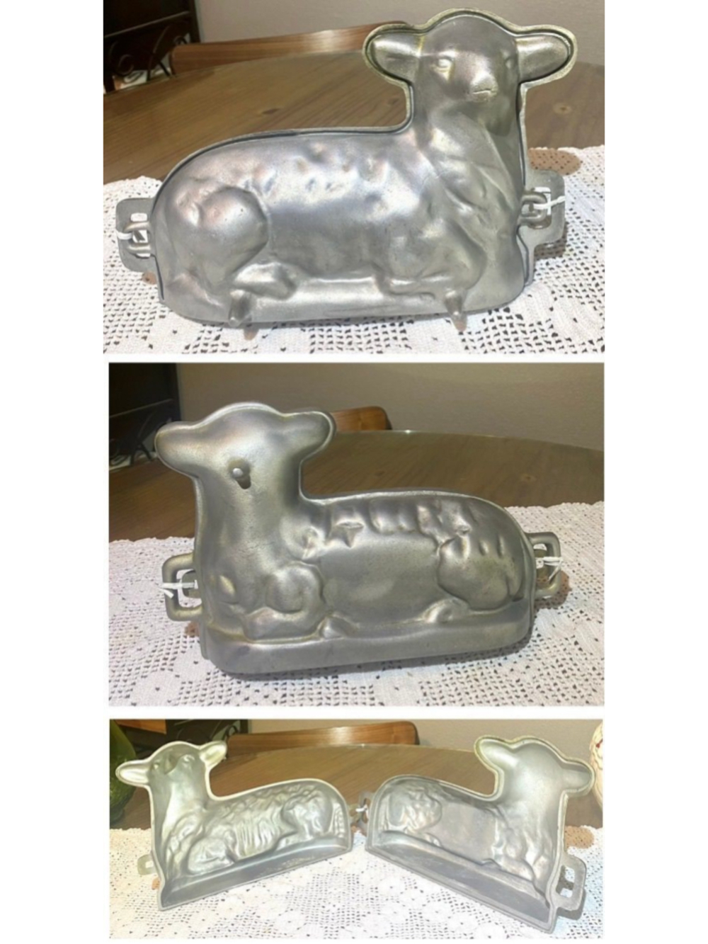 Vintage, 2-piece cast aluminum lamb-shaped cake mold Farmhouse Easter Primitive